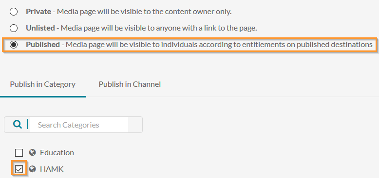 Kurtura video category and publishing options.