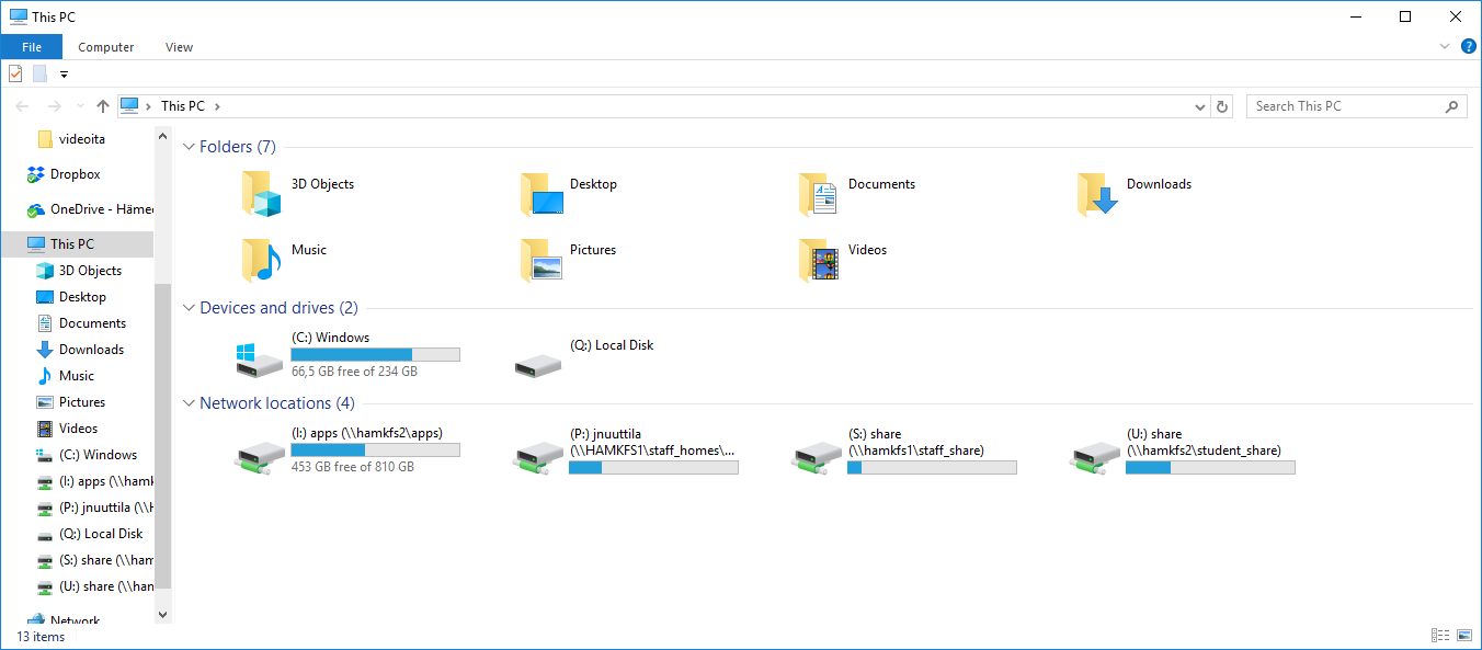 File Explorer näkymä.