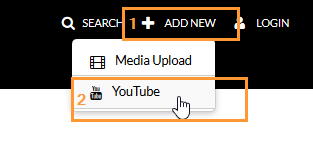 The YouTube button on the Add New menu.