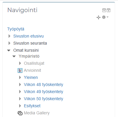 Media Gallery -painike Moodlen navigoinnissa.