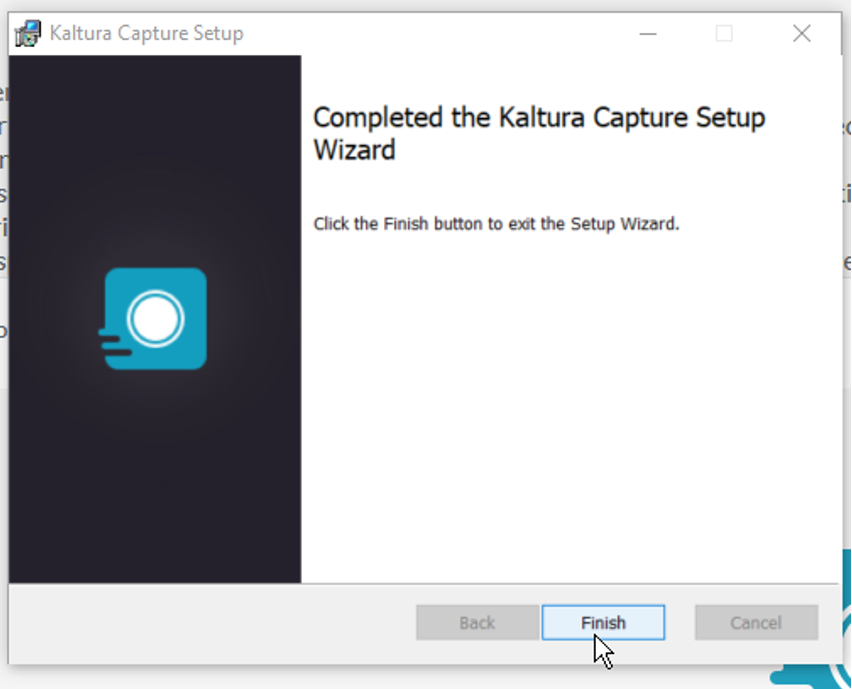 Kaltura Capture Setup's Finish button.