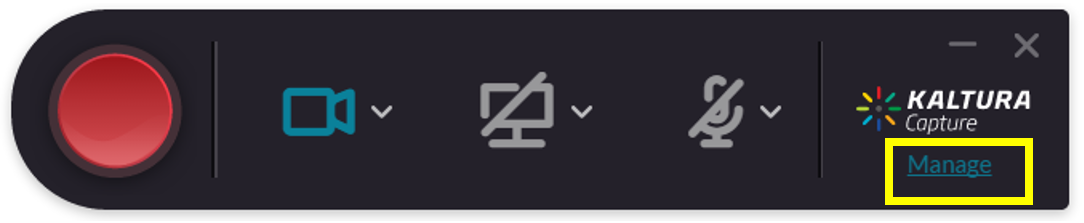 Kaltura Capture's Manage button.
