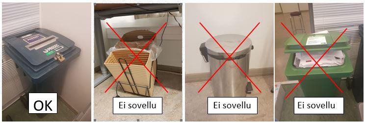 Neljä erilaista roskalaatikkoa, joista vain lukollista tietoturvaroskalaatikkoa ei ole rastitettu.