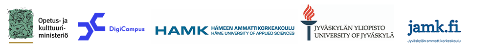 Logos of the Ministry of Education and Culture, DigiCampus, HAMK, University of Jyväskylä and JAMK.