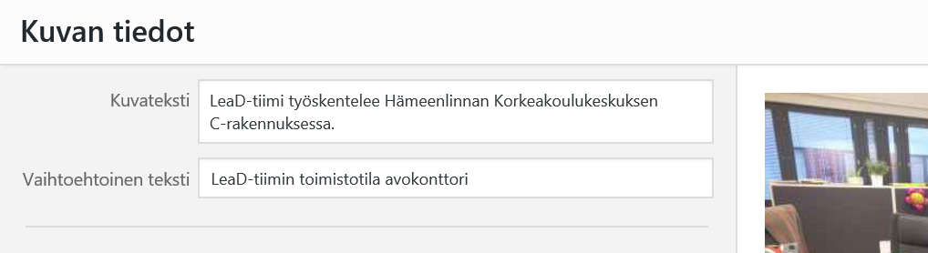 kuvan vaihtoehtoinen teksti eli alt-teksti.