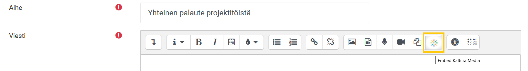 Embed Kaltura Media button in Moodle.