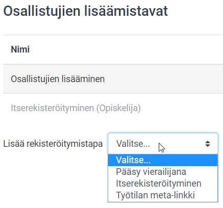 Lisää rekisteröitymistapa -valikko.