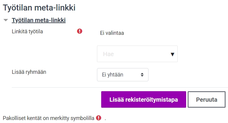 Työtilan meta-linkki -näkymä.