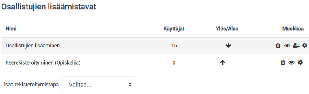 moodle osallistujien liittymistavat