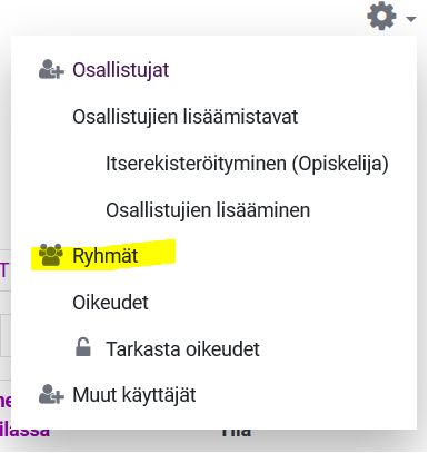 Rataspainikkeen alta löytyvä Ryhmät-painike.