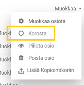 Muokkaa valikossa oleva Korosta-painike.