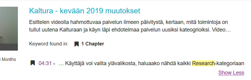 Kaltura hakutulokset.