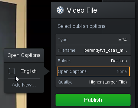 Open Captions kohtaan on valittu none.