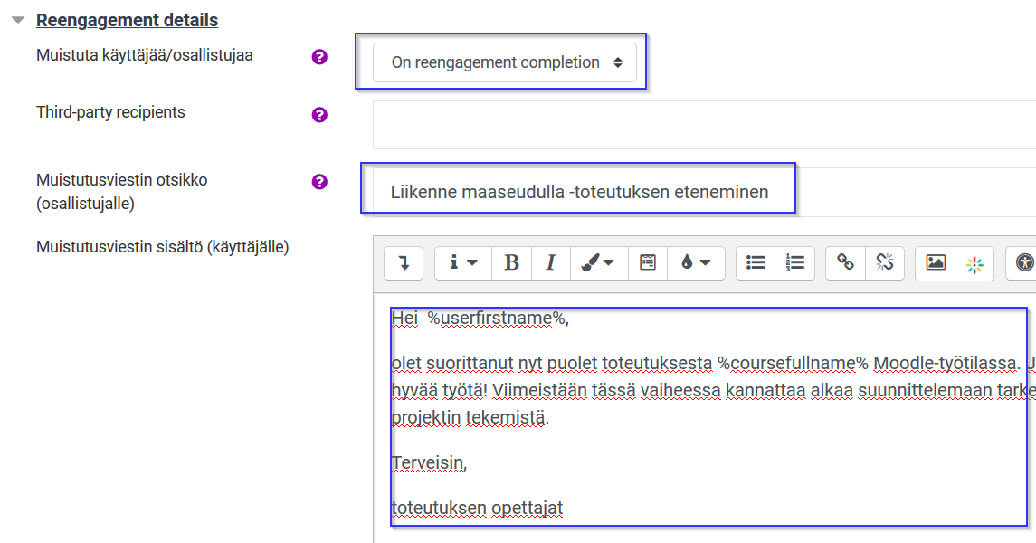 Muistutusviestin tekemisnäkymä. Näkymässä voi kirjoittaa otsikon ja viestin.