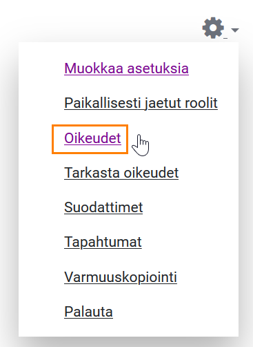 hammasratas valikon alla oleva Oikeudet-painike.