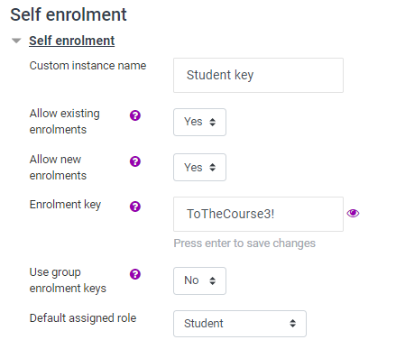 Self enrolment view.