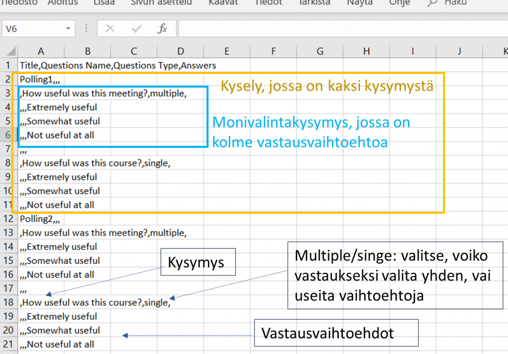 Kysely csv-muodossa.