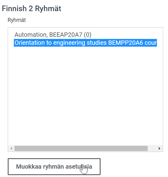 Ryhmät näkymässä oleva Muokkaa ryhmän asetuksia -painike.