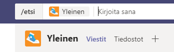Teamsin hakupalkki, jossa on filtterinä "Yleinen" kanava.