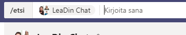 Teamsin hakupalkki, jossa on filtterinä Leadin chat keskusteluryhmä.