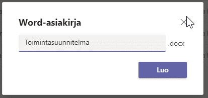 Word-asiakirjan luonti-ikkuna.