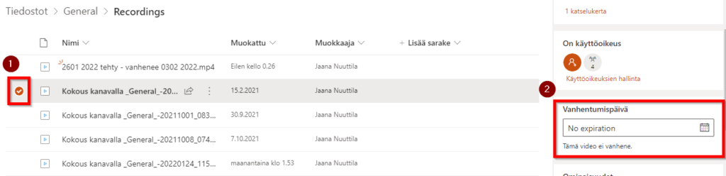 Tallenteen vanhenemisajan määrittäminen Defining the recording's expiration date