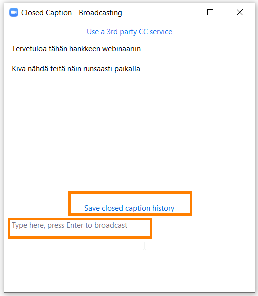 Zoom, Save closed caption history -painike.