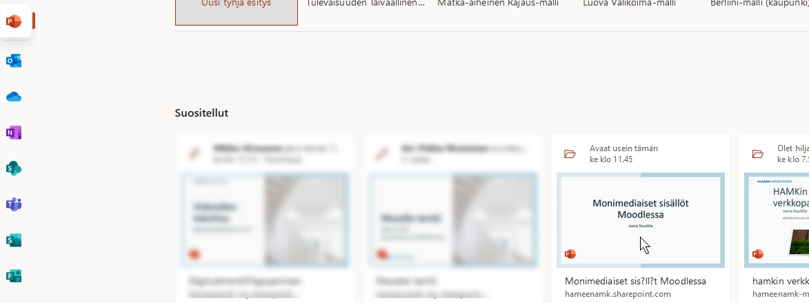 PowerPoint-esitysten listaus online-PowerPointissa