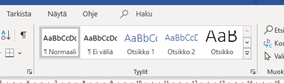 Otsikkotyylien valinta Word-tekstinkäsittelyohjelman valintanauhassa.