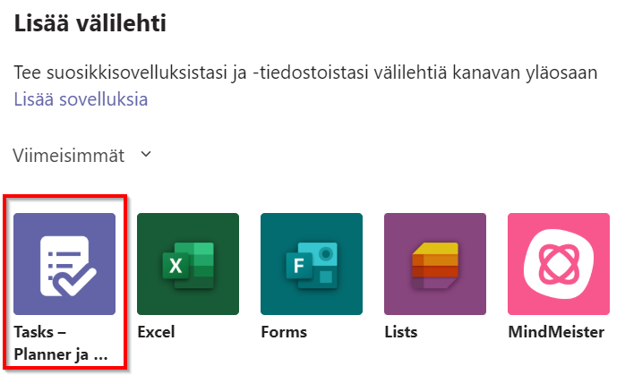 Tasks- ja Planner kuvake.