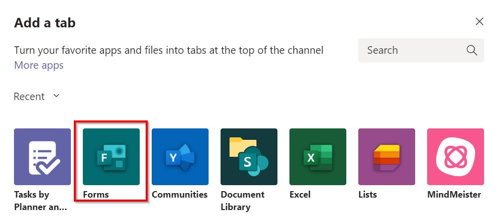 Forms application in Teams.