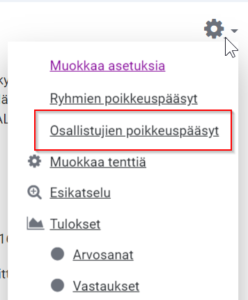 Asetukset-valikko -> Osallistujien poikkeuspääsyt