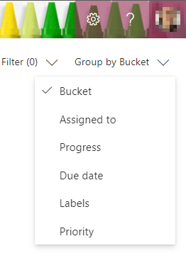 List of grouping and filtering options.