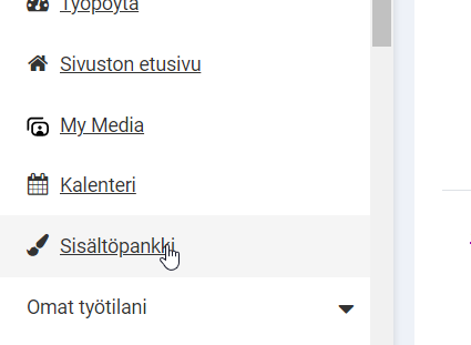 moodle sisältöpankki löytyy valikosta