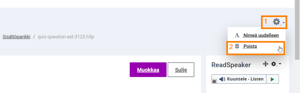 moodle h5p sisältöpankki poista