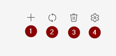 Symbols: add room is +-icon, reassign icon includes 2 arrows in a circle, remove icon is a bin and settings icon is cogwheel.